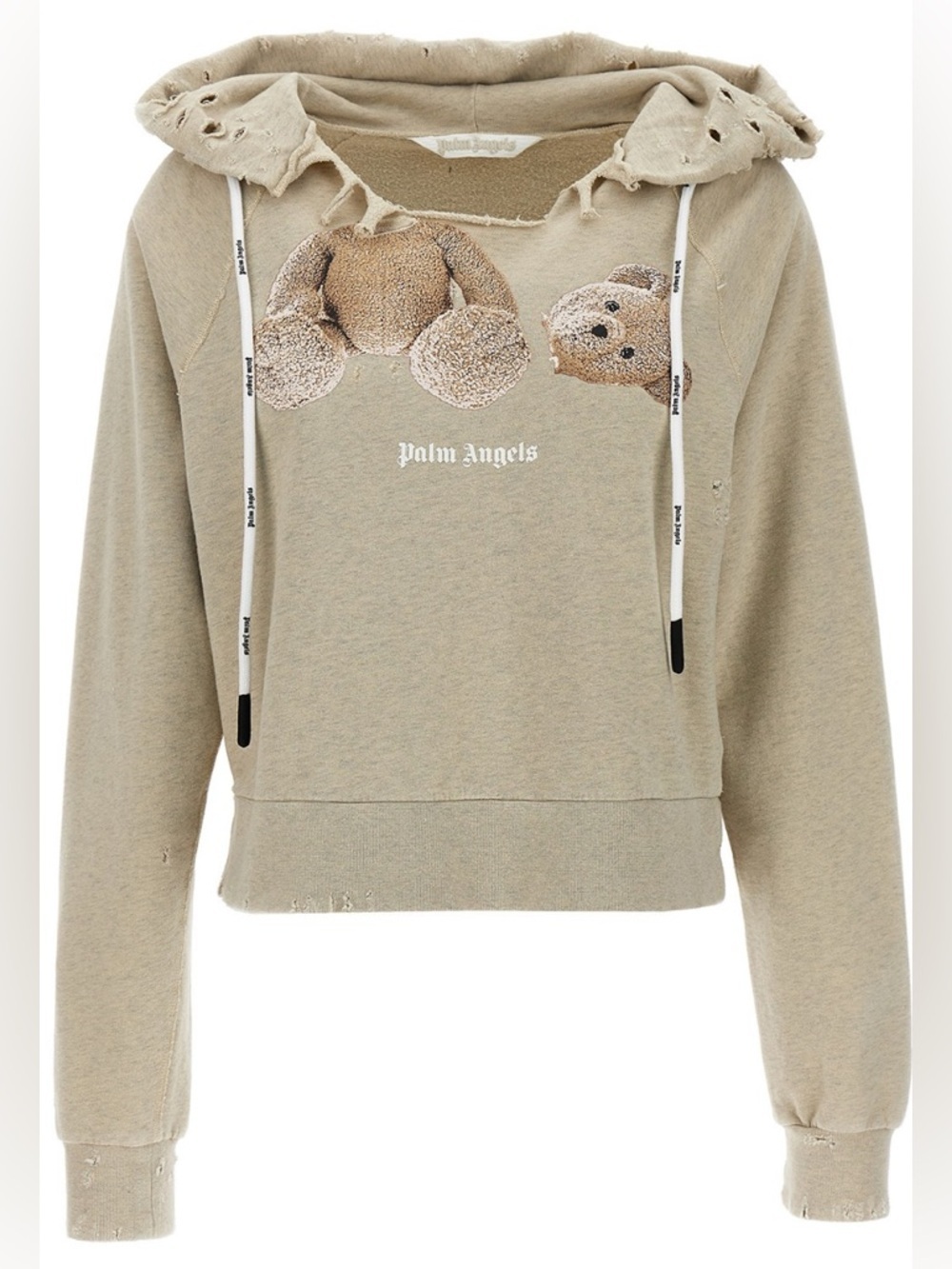 Palm Angels Ripped PA Bear Hoody Melange Grey NWT